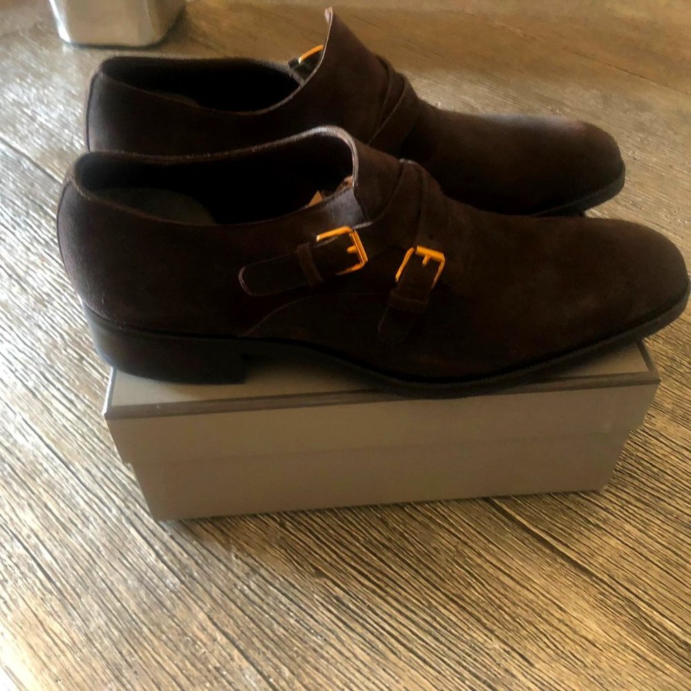 Tom Ford Brown Suede/Gold Clips Monks